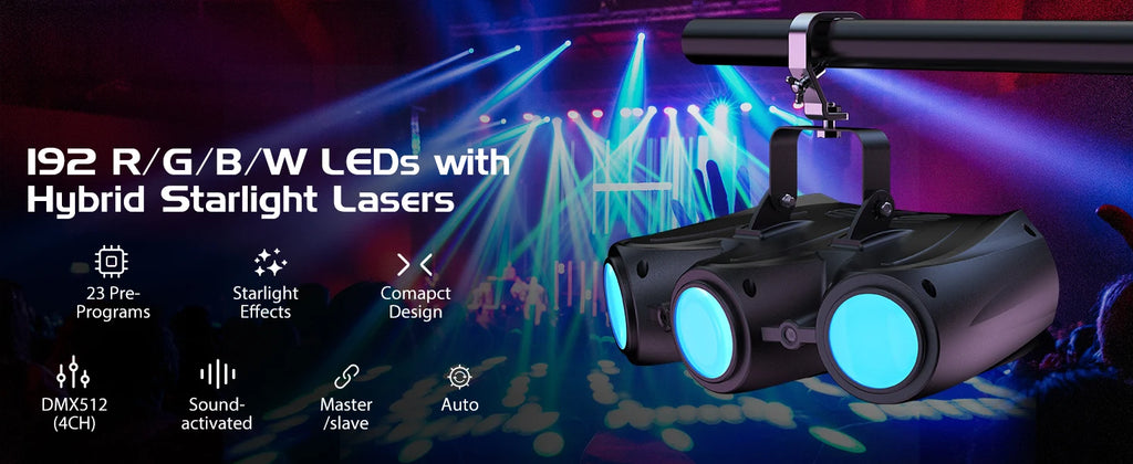 Fieryzeal 2PCS 30W RGBW 192LED Stage Light 3 Heads Airship Projector Lamp DMX512 Patterns Stage Effect Light for DJ Disco Party