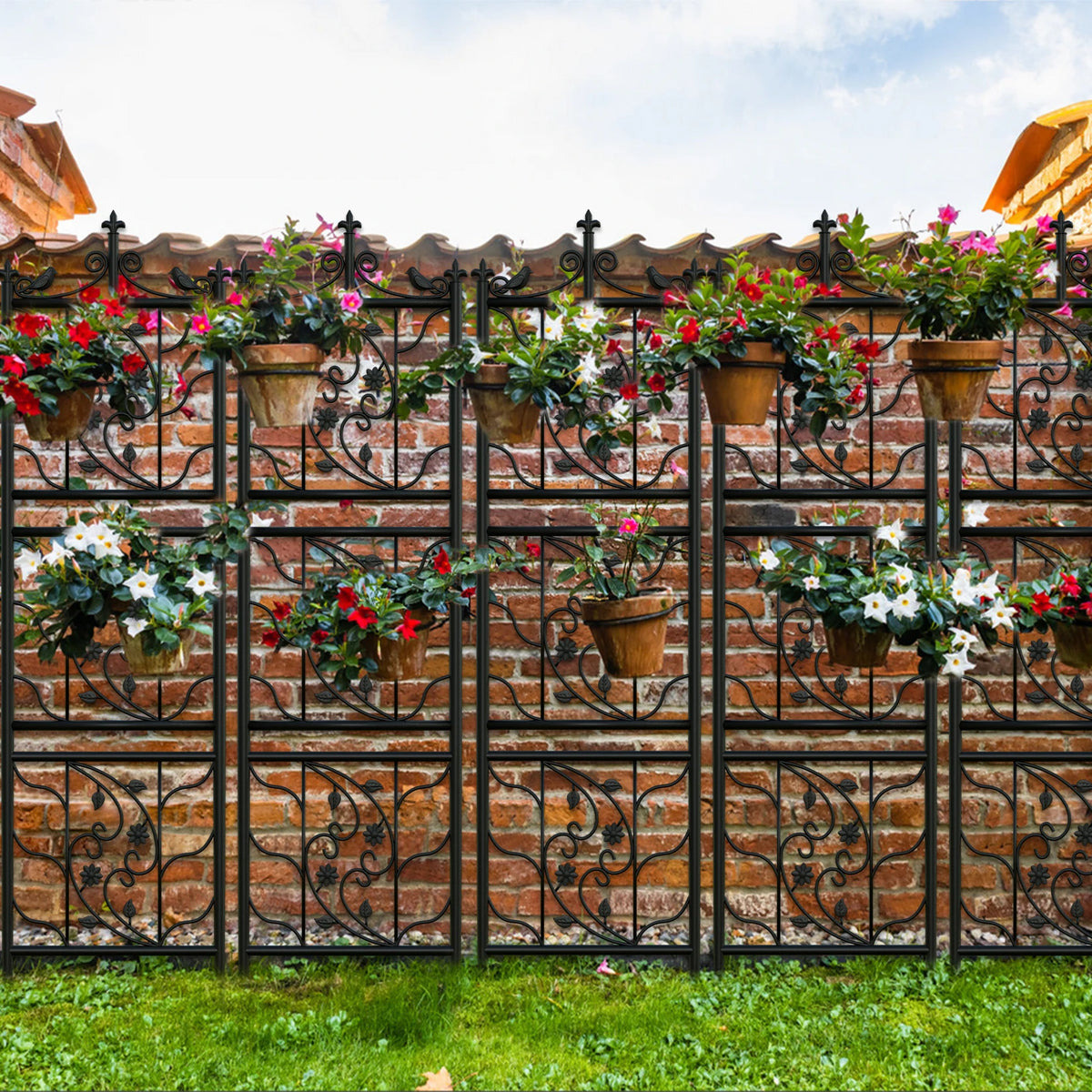 71-Inch Decorative Metal Garden Trellis for Climbing Plants, Black