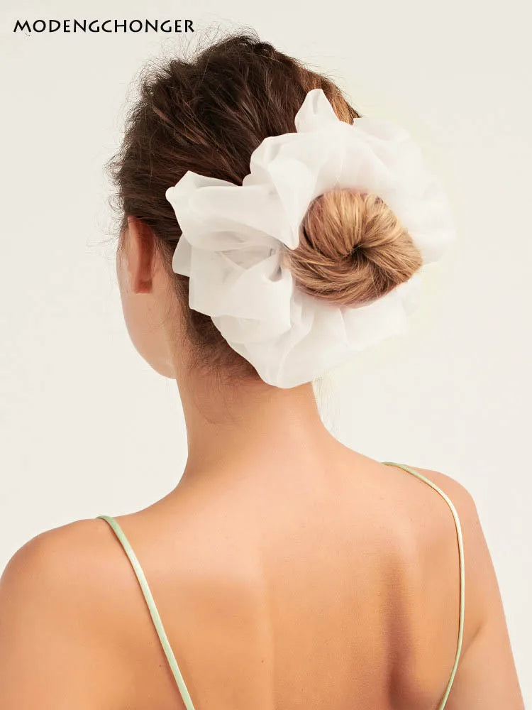 Spring summer organza hair scrunchie large fairy chiffon women Elastic Hair Band Ponytail Holder Hair Tie Girl Gum Accessories