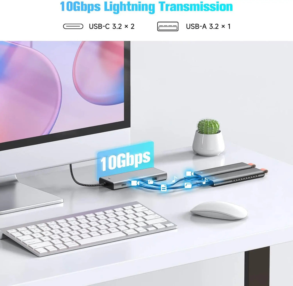 RSHTECH 5-in-1 Aluminium USB-C Hub with M.2 NVMe and SATA SSD Enclosure, 10Gbps, 3 USB 3.2 Ports, 100W Power Delivery