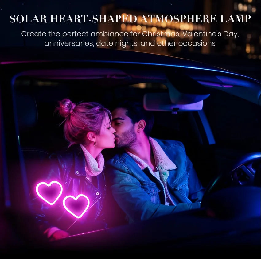 Heart-Shaped Car Ambient Neon Light, Solar and USB-C Rechargeable with Suction Mount