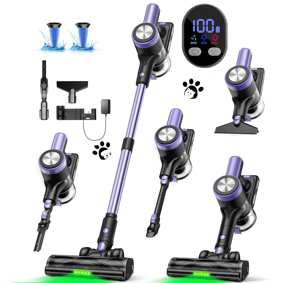 Cordless Vacuum Cleaner, 55Kpa/55min Self-Standing Powerful Stick Lightweight Vacuum Cleaner for Home Fur/Hard Floor/Rug