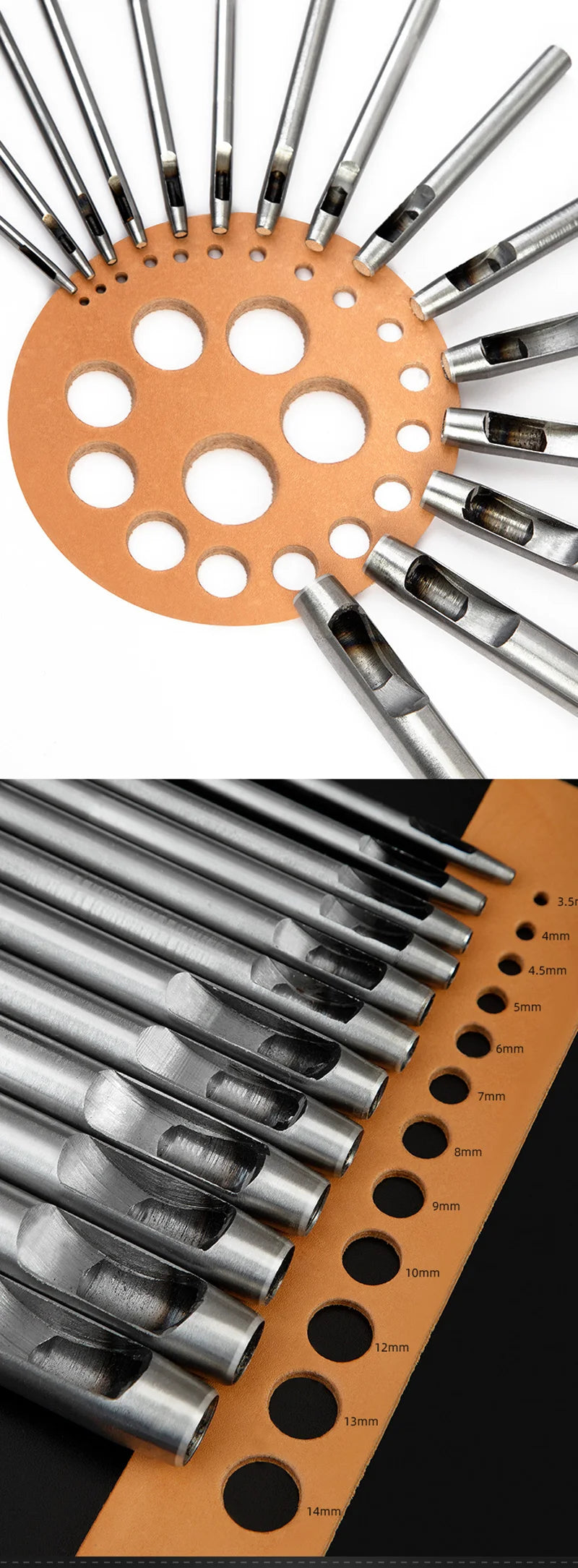 WUTA Basic Series 5-15 Pcs Leather Hollow Punch Set Round Hole Steel DIY Craft Working Tools for Watch Band,Fabric,Plastics,Gask