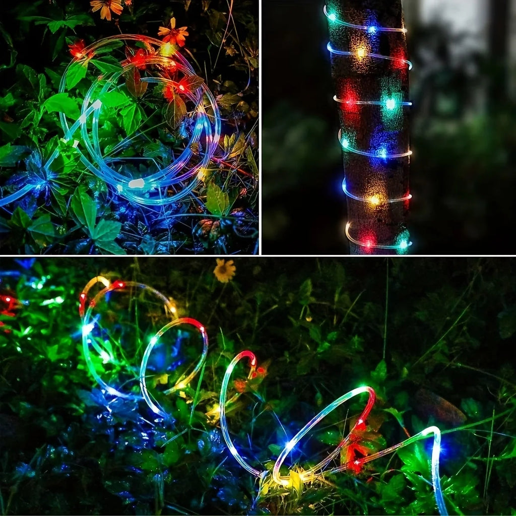 Solar LED Rope Tube Lights 100 LED, 8 Modes Waterproof Outdoor String Lights for Fence and Garden