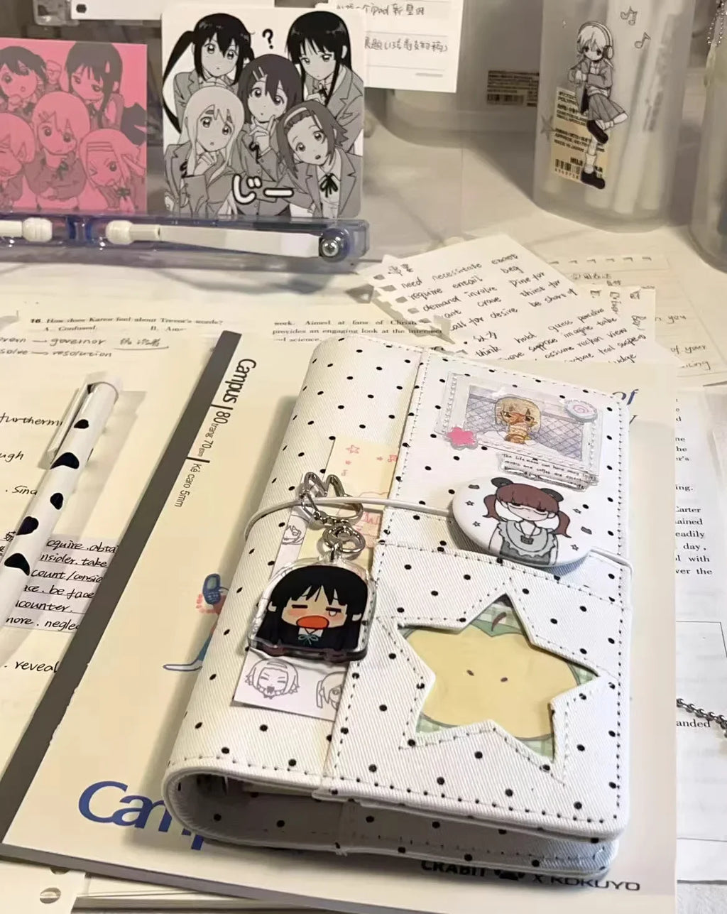 A6 Retro Polka Dot PU Leather Ring Binder Journal, 45-Sheet Refillable Planner