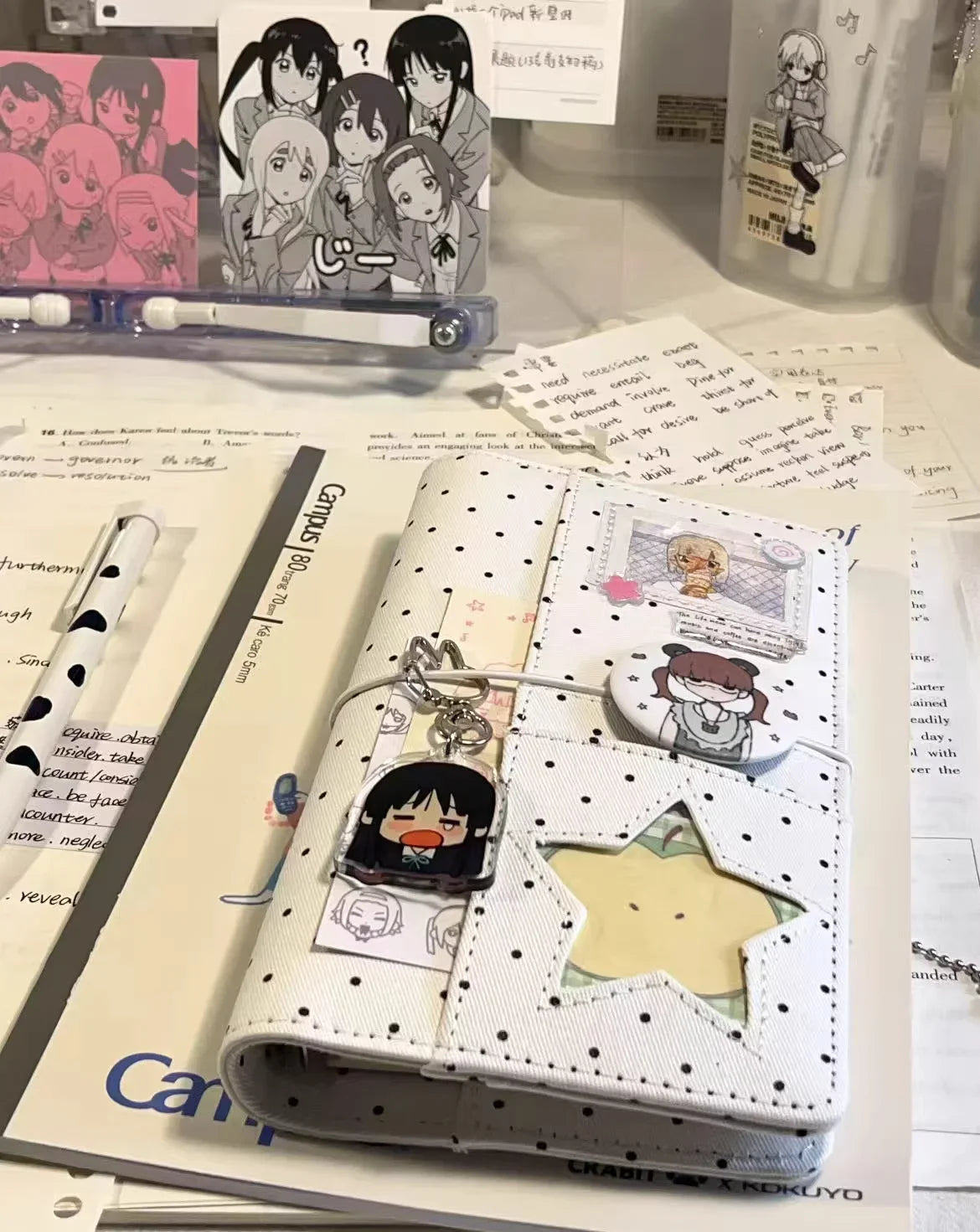 A6 Retro Polka Dot PU Leather Ring Binder Journal, 45-Sheet Refillable Planner