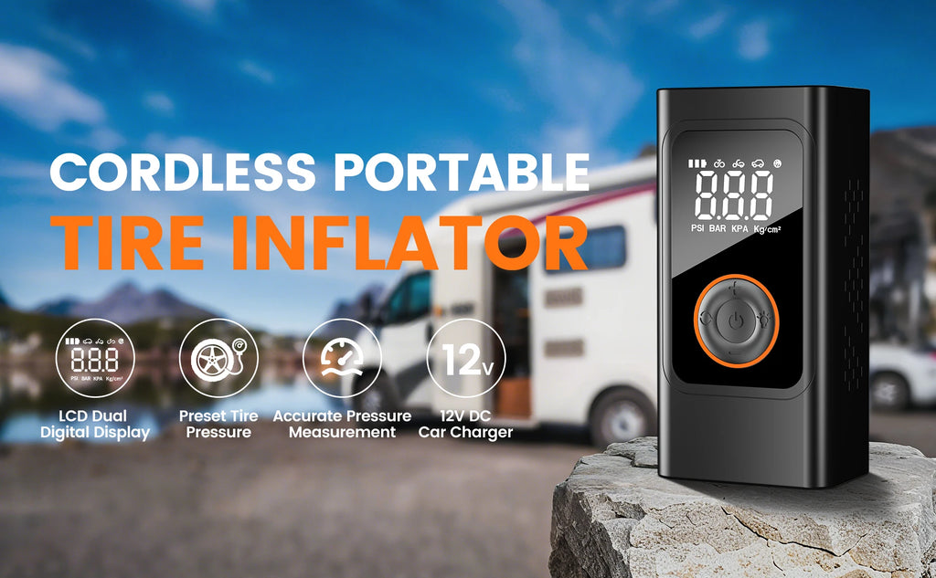 Portable Cordless Tire Inflator 150 PSI, Rechargeable Air Compressor with Digital Pressure Gauge, Fast Electric Air Pump for Car, Motorcycle, Bike and Emergency Roadside Inflation