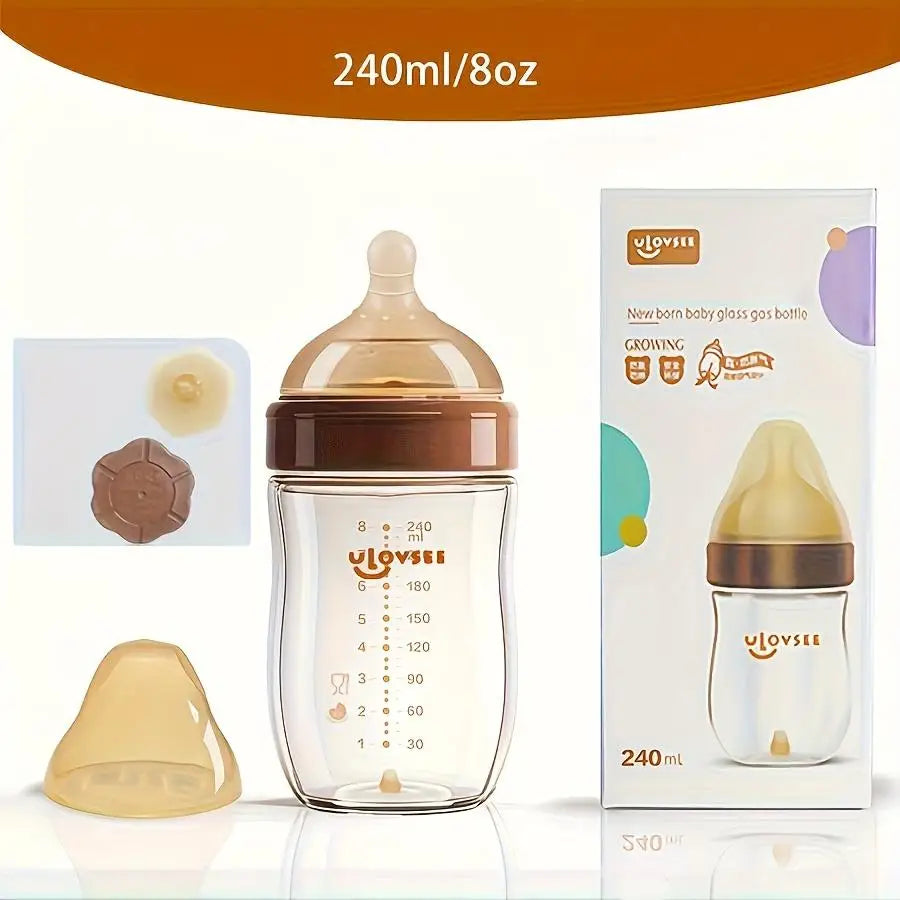 High Borosilicate Glass Baby Bottles 4oz and 8oz, Wide-Neck Anti-Colic Feeding Bottles