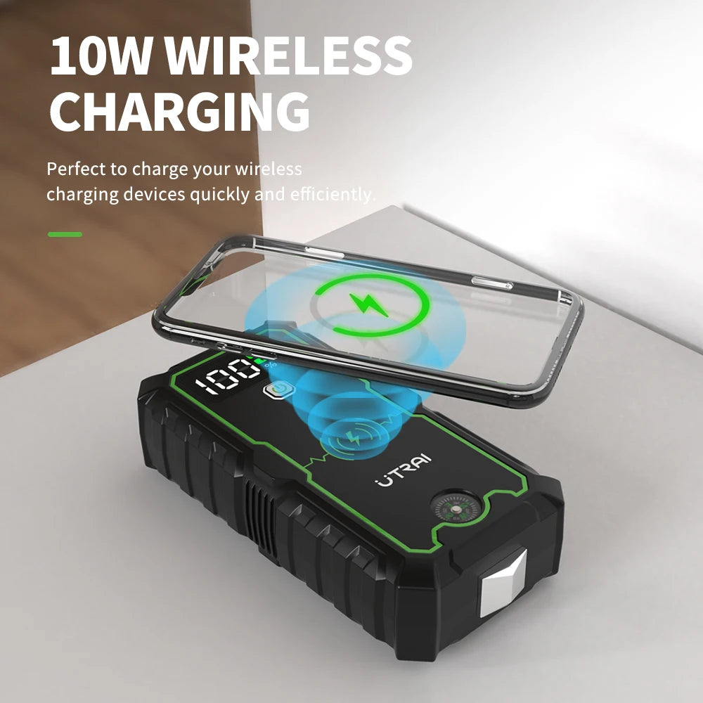 UTRAI Car Jump Starter 4000A Car Battery Starters 16000mAh Portable Power Bank 10W Wireless Charging Propulsion Booster For Car