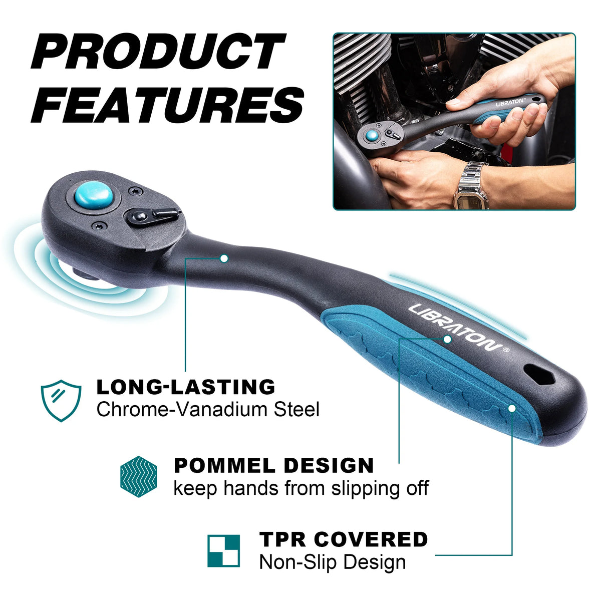 Reversible Ratchet Wrench Set, 1/4", 3/8", 1/2" (3 Pieces)