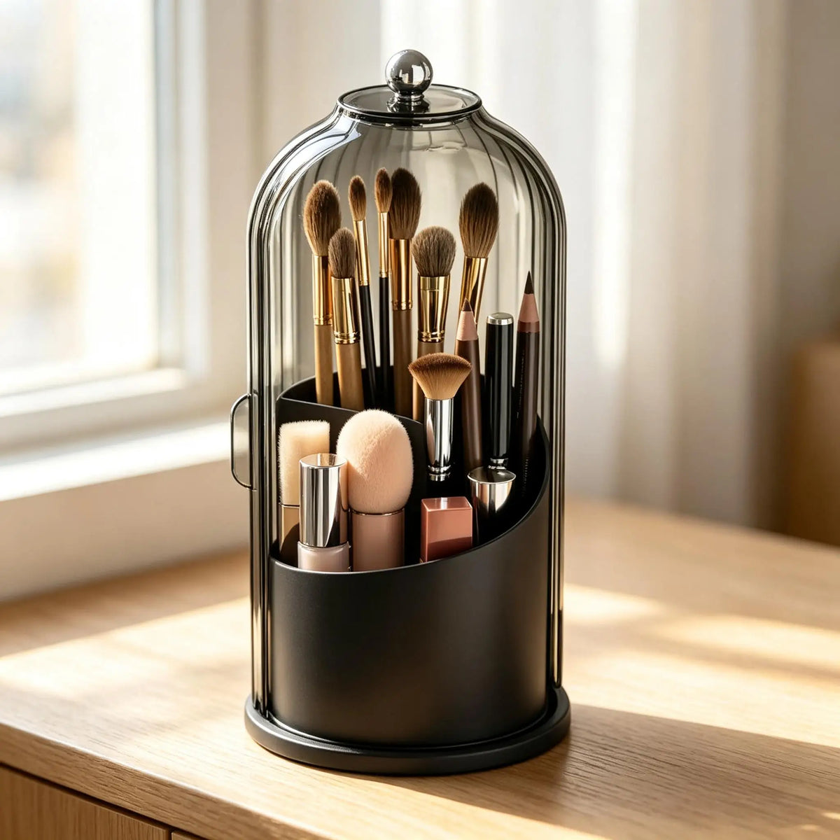 Rotating Dustproof Toothbrush Holder Organizer, 360° Swivel Multi-Functional Caddy for Makeup Brushes & Toothpaste