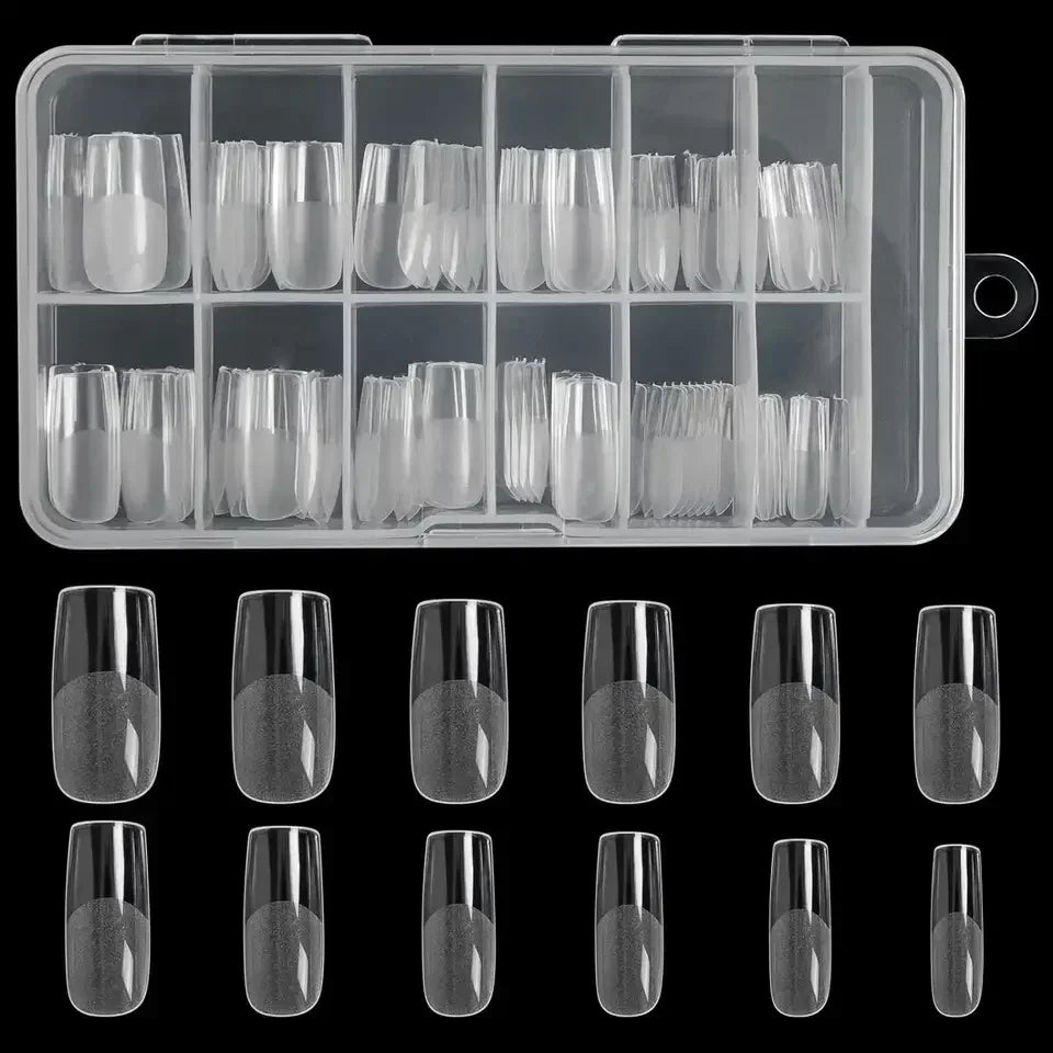 Square Nail Tips 120 PCS Artificial Full Cover Soft Clear Gel Tips 12 Sizes Sharp False Nails for Nail Extension