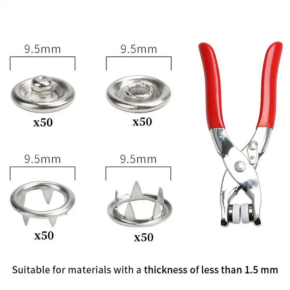 1Set 201Pcs Hand Pressed No Sew Five Claw Button Installation Tool Set Metal Snap Buttons Fasteners Pliers Kit for Baby Clothes Romper Sewing