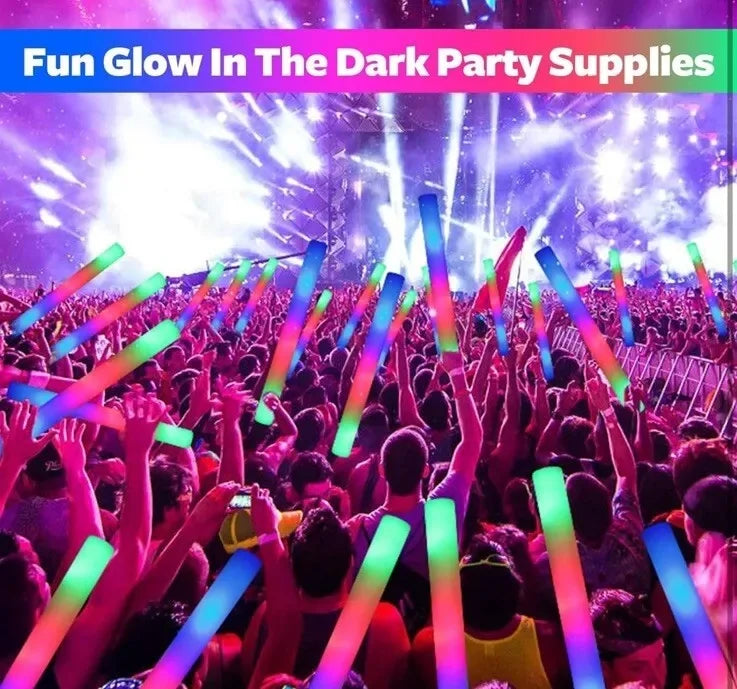 100Pcs LED Glow Sticks Bulk Colorful RGB Glow Foam Stick Cheer Tube Dark Light for Xmas Birthday Wedding Party Supplies