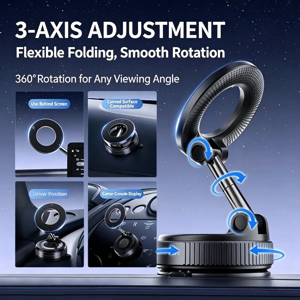Magnetic Vacuum Suction Car Phone Holder, Foldable Dashboard and Mirror Mount