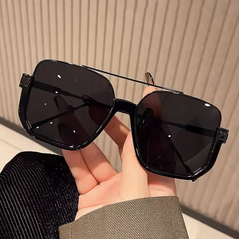 Unisex Half-Frame Double Bridge Sunglasses UV400, Fashion Metal Sunnies