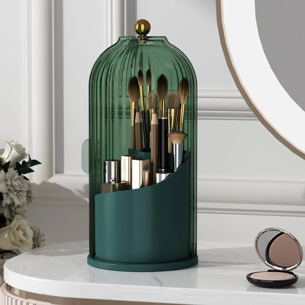 360-Degree Rotating Makeup Brush Holder with Dustproof Lid