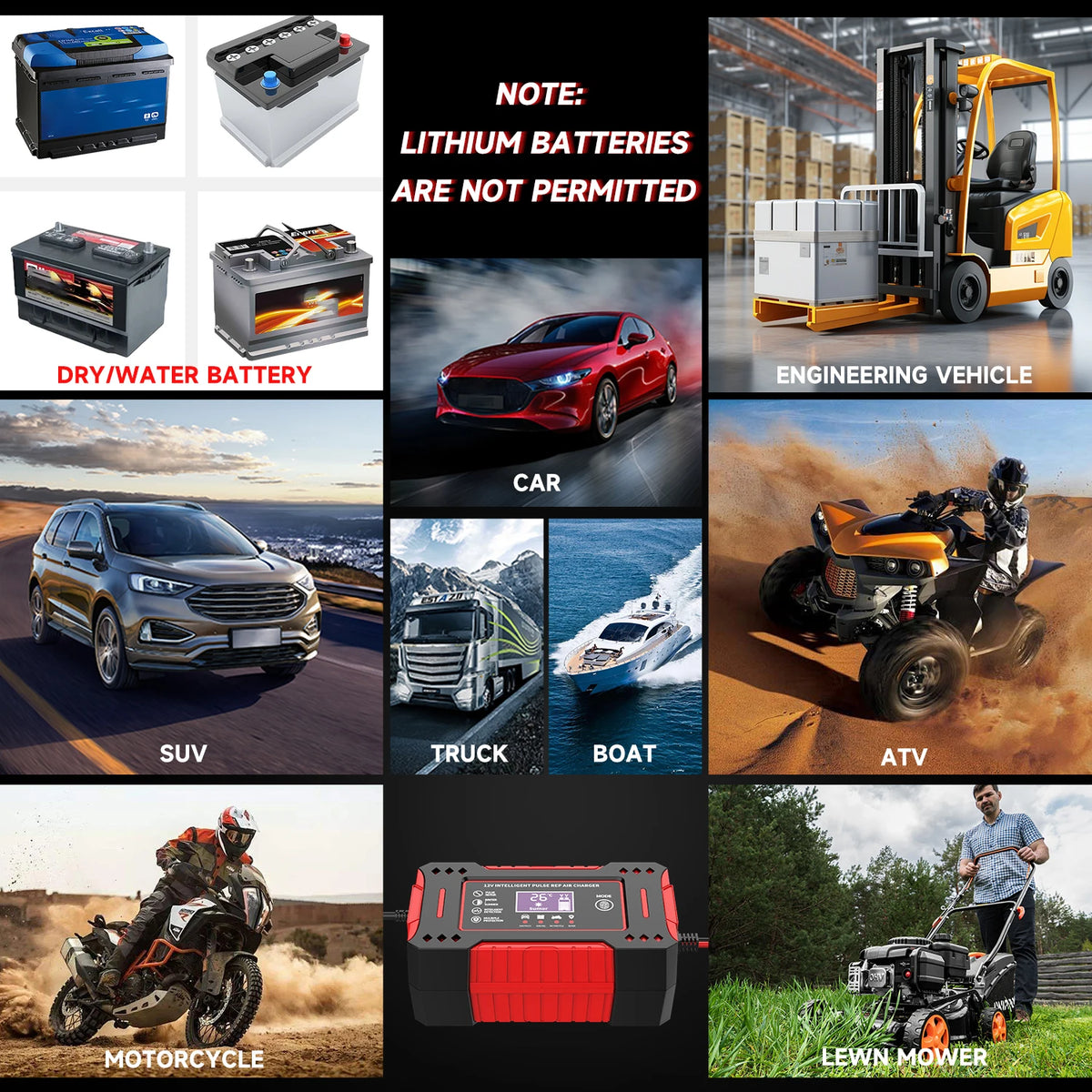 Smart 6A 12V Car & Motorcycle Battery Charger with LCD