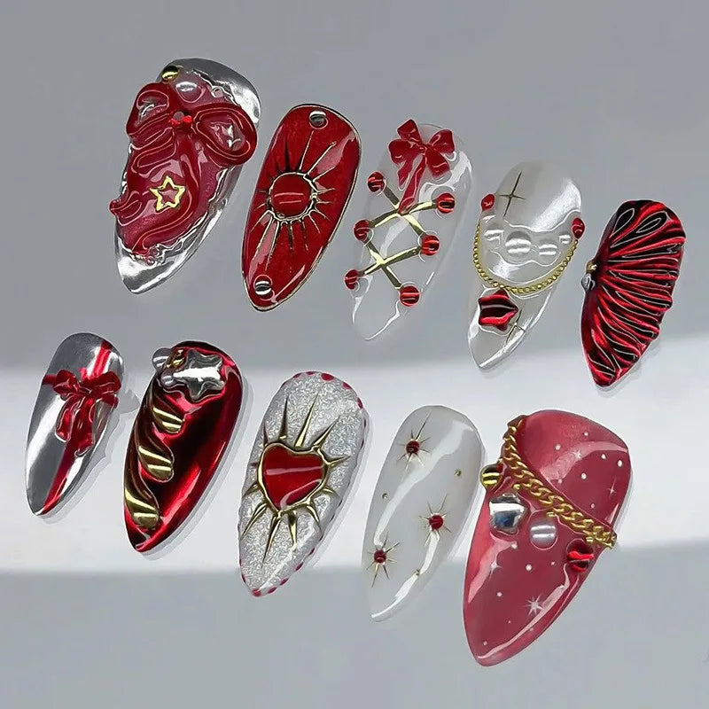 24Pcs Almond Press On Nails, Full Coverage False Nails (Random Style)