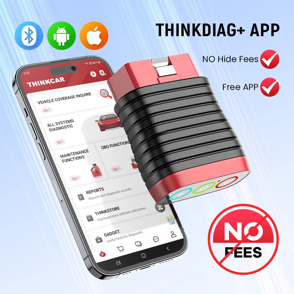 THINKCAR BD6 Bluetooth Scanner Car Diagnostic Tool OBD2 Scanner Full System Diagnose 5 Reset Free Auto Diagnosis OBD Code Reader