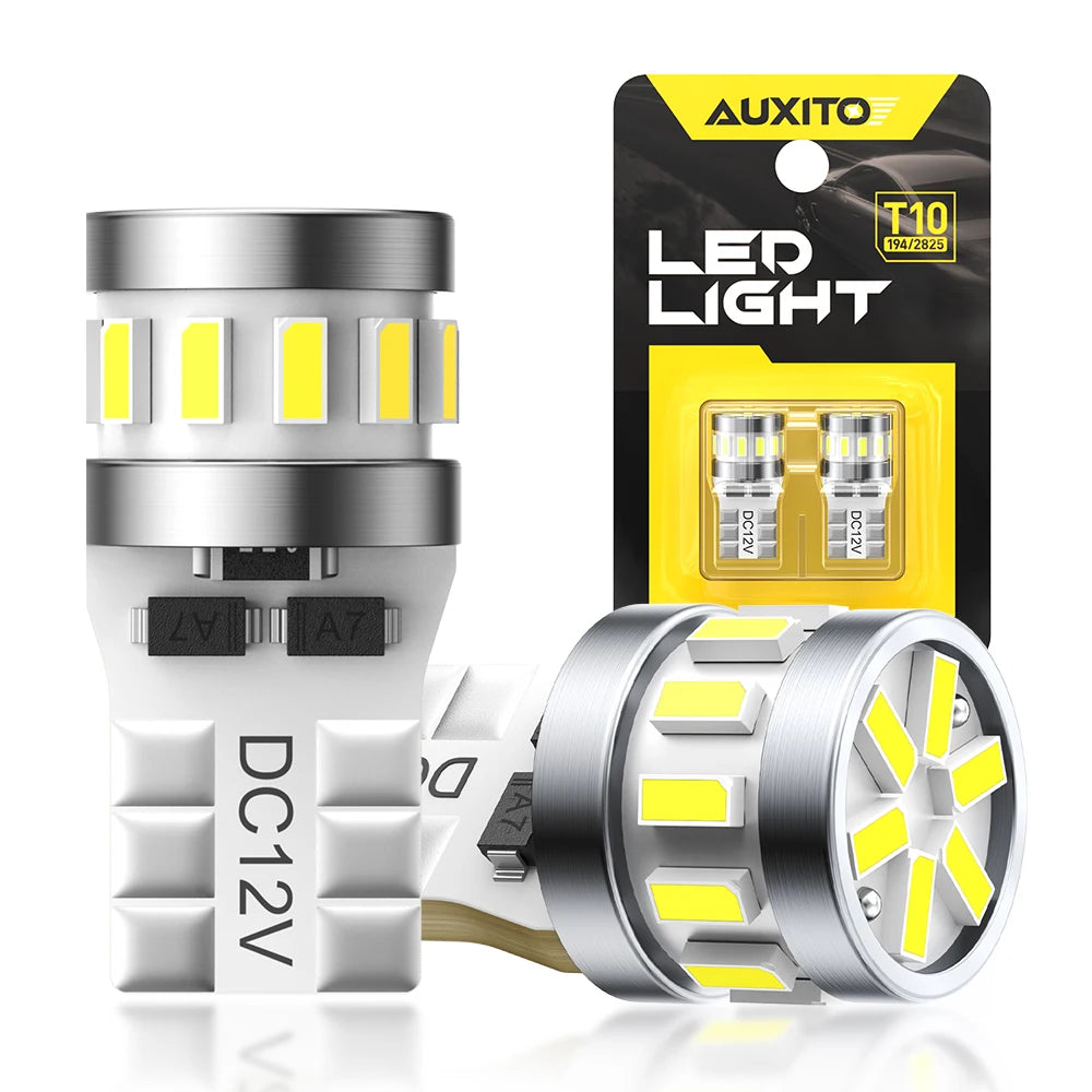 AUXITO 2Pcs W5W T10 LED Light Bulbs Canbus Error Free 18SMD 3014 Chip Ultra Bright Auto Lamp Interior Lighting 12V White