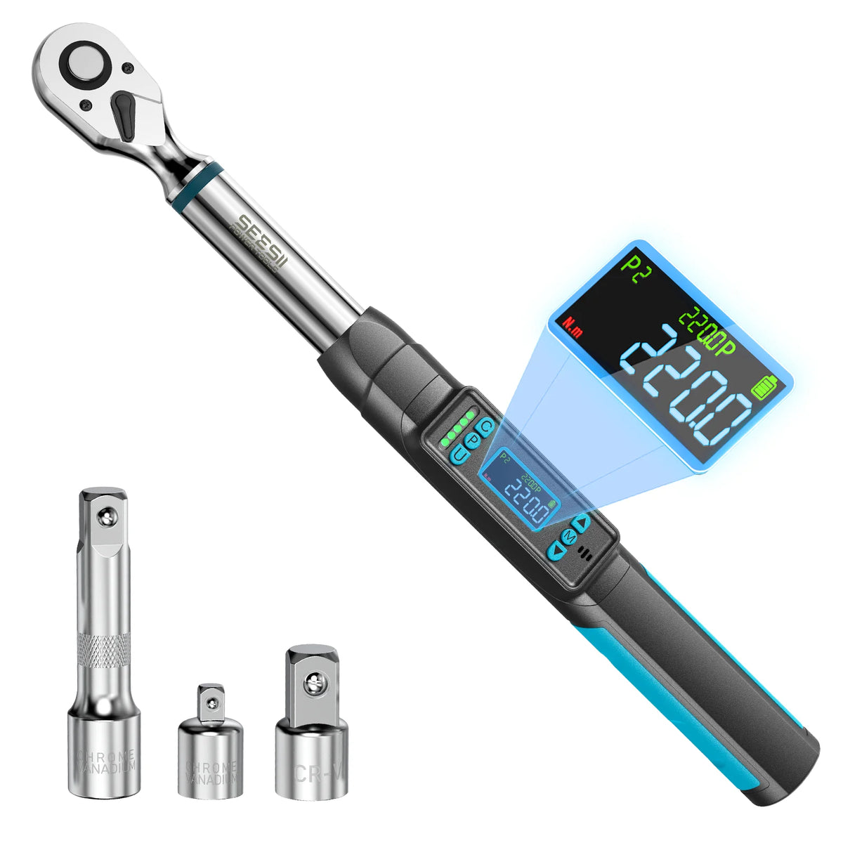 SEESII D2 Lite Pro 3/8" Digital Torque Wrench 220Nm LCD Display Real-Time & Peak Modes Preset & Data Storage Dual Alarm for Bicycle Car