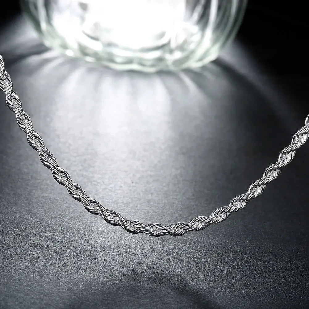 925 Sterling Silver Rope Chain Necklace and Bracelet Set, 4mm, for Men and Women
