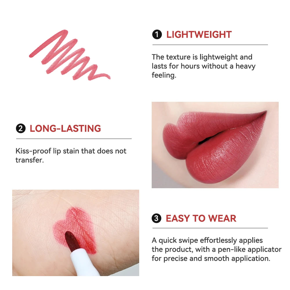 Waterproof Lip Stain Long Lasting Transferproof Lip Color Lightweight Liquid Lip Tint Easy To Apply Natural Daily Beauty Lip Makeup