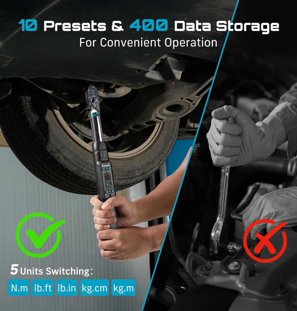 SEESII D2 Lite Pro 3/8" Digital Torque Wrench 220Nm LCD Display Real-Time & Peak Modes Preset & Data Storage Dual Alarm for Bicycle Car