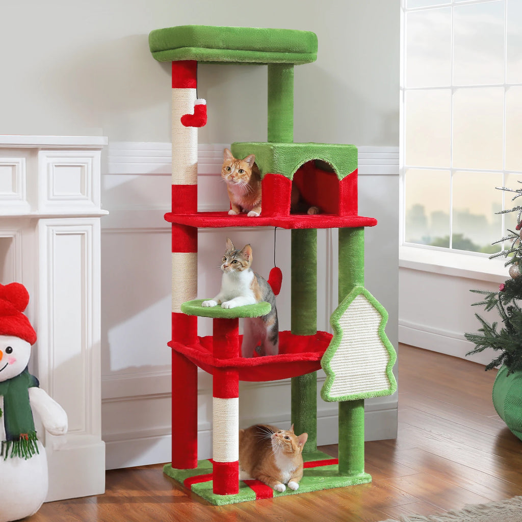 Cat Tree for Indoor Cats 5-Level Cat Tower for Large Cats with Large Hammock Sisal Covered Scratching Posts Cozy Condo Top Perch