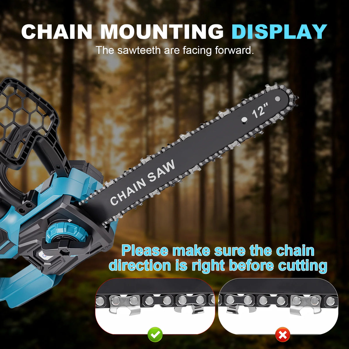 12 in Electric Chainsaw Cordless, 21v,2x4000mah Battery Handheld Chainsaw for Tree Trimming Electric Tree Trimmer Saw