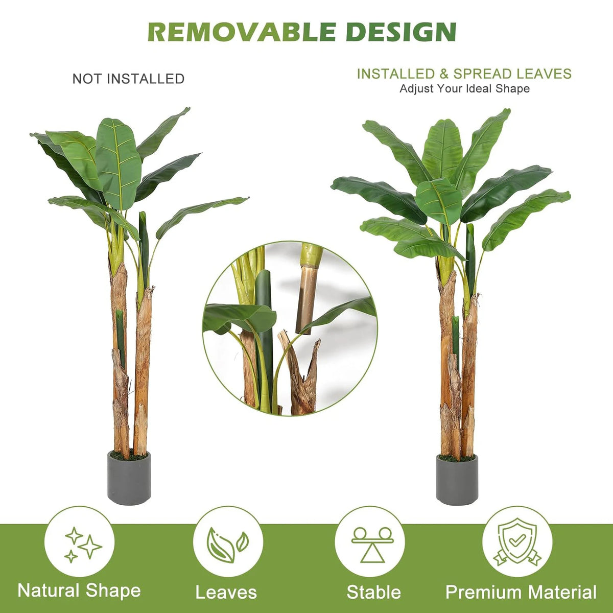 5FT/6FT Artificial Banana Tree,Tall Faux Tropical Plant in Grey Planter, Lifelike Fake Banana Tree for Home Office Living Room Entryway Patio