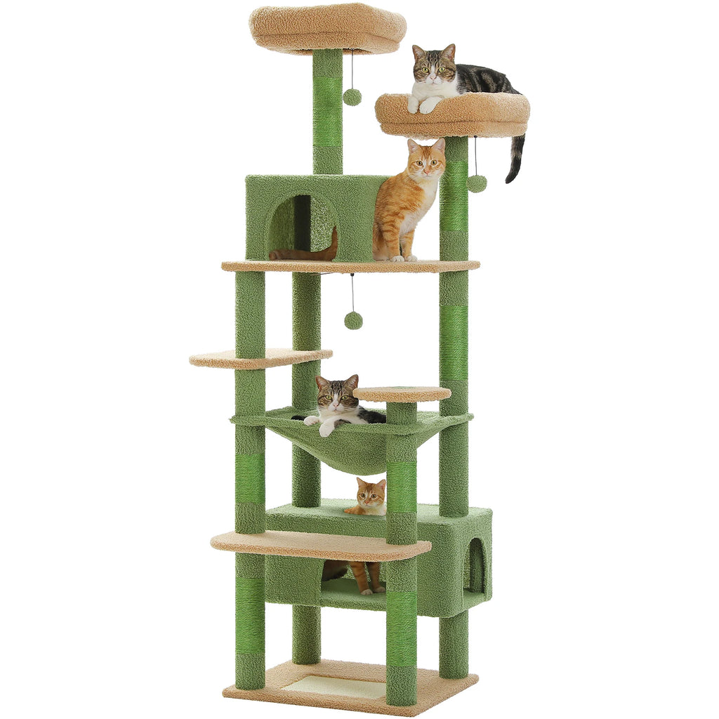 Multi-Level Cat Tree Tower with Scratching Posts&Board, Hammock, Cat Condo, Spacious Top Perch,Dangling Balls for Indoor Cats
