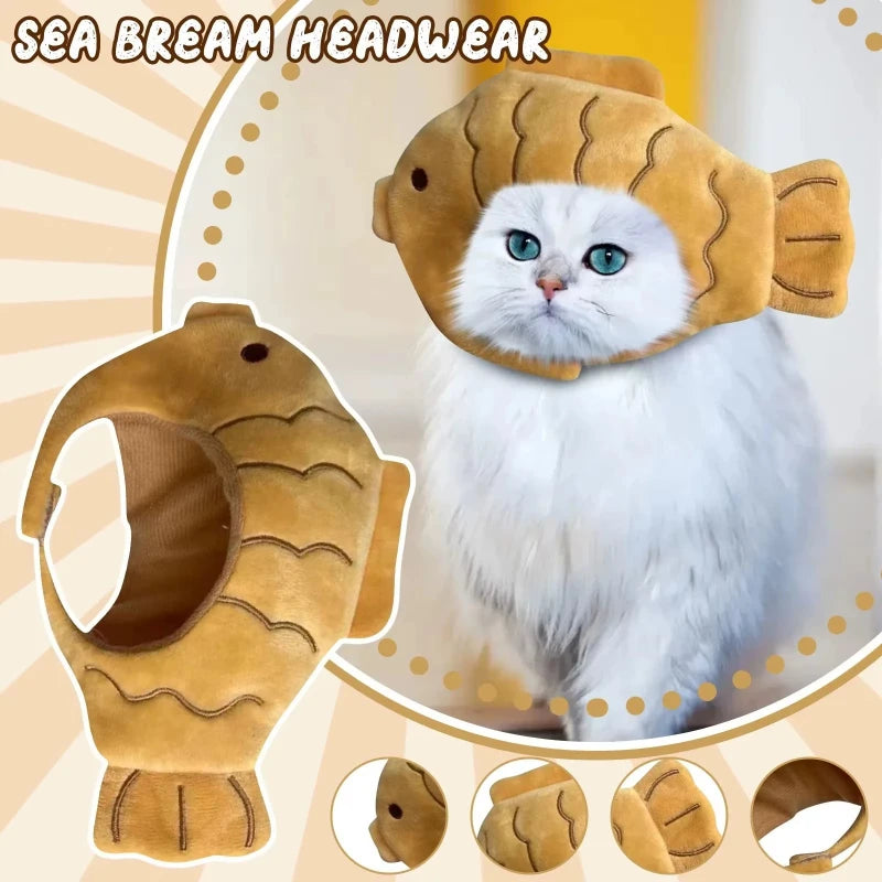 Cartoon Cat Hat Cute Fish Shape Pet Cat Costume Breathable Headdress Hat For Cat Pet Cat Headgear Pet Plush Fun Hat Toy For Cat