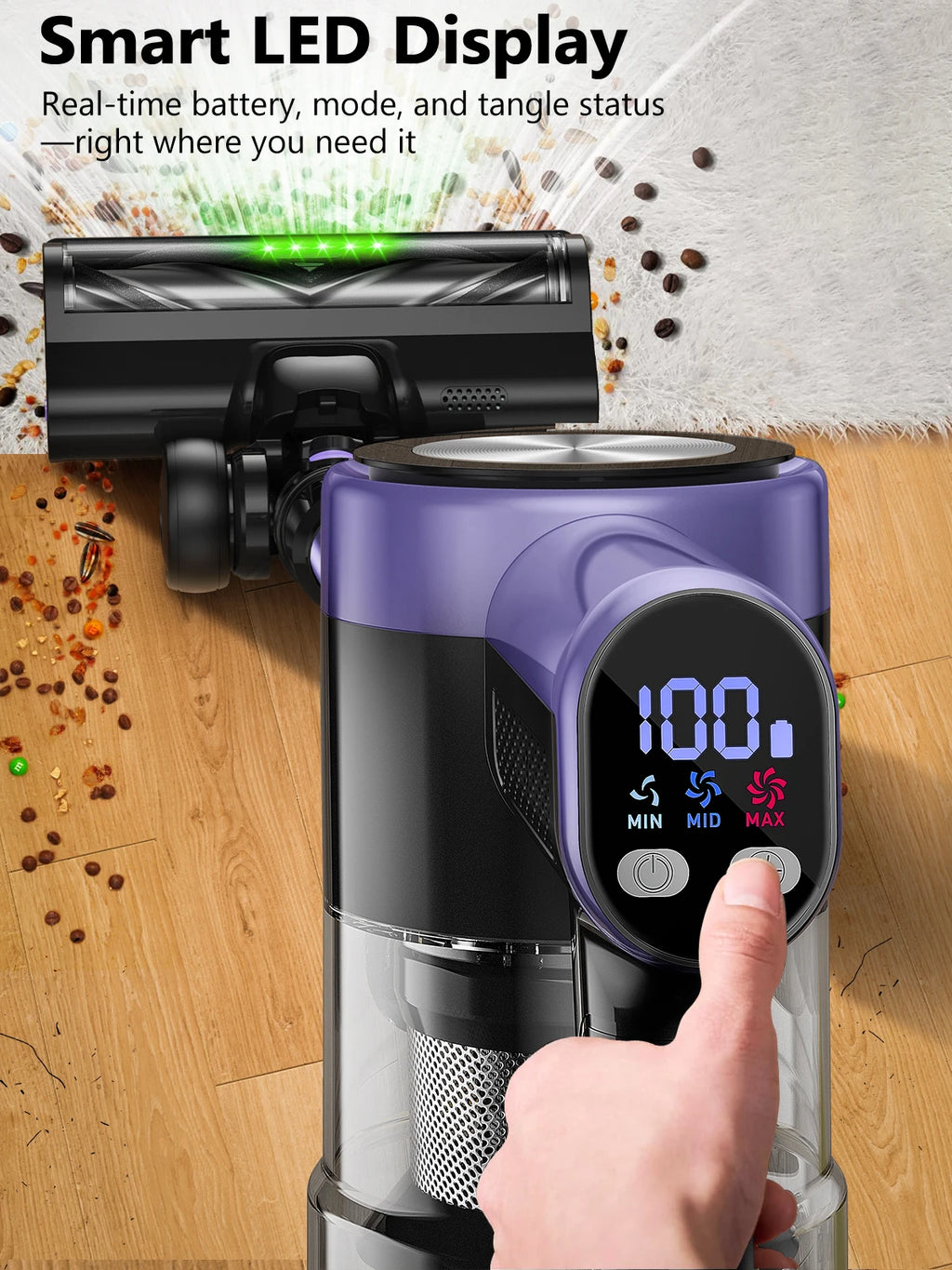 500W/55KPA Self-Standing Cordless Vacuum Cleaner,60 Mins Handheld Vacuum Cleaners,Smart LED Screen Vacuum for Rug/Fur