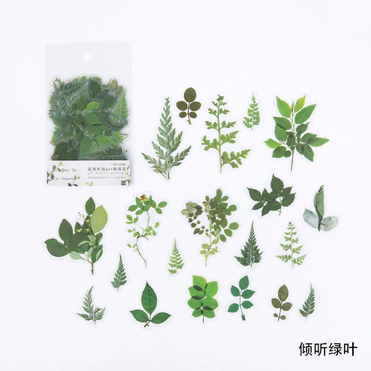 40-Piece Vintage Ginkgo Leaf Clear PET Stickers, Waterproof Journal and Scrapbook Decals
