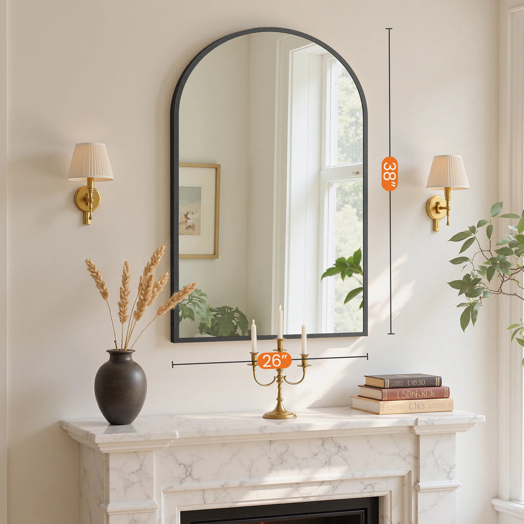 MCQ Arched Bathroom Mirror Over Sink Wall Mounted Aluminum Alloy Frame Horizontal Vertical Hanging Modern Vanity Mirror for Home