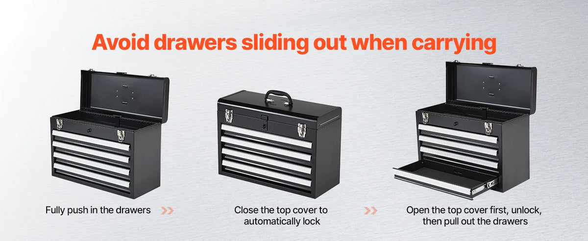 SucceBuy 20.5in Metal Tool Box Portable 4-Drawers Tool Chest with Drawers Locking Multi-Function Tool Organizer for Workshop