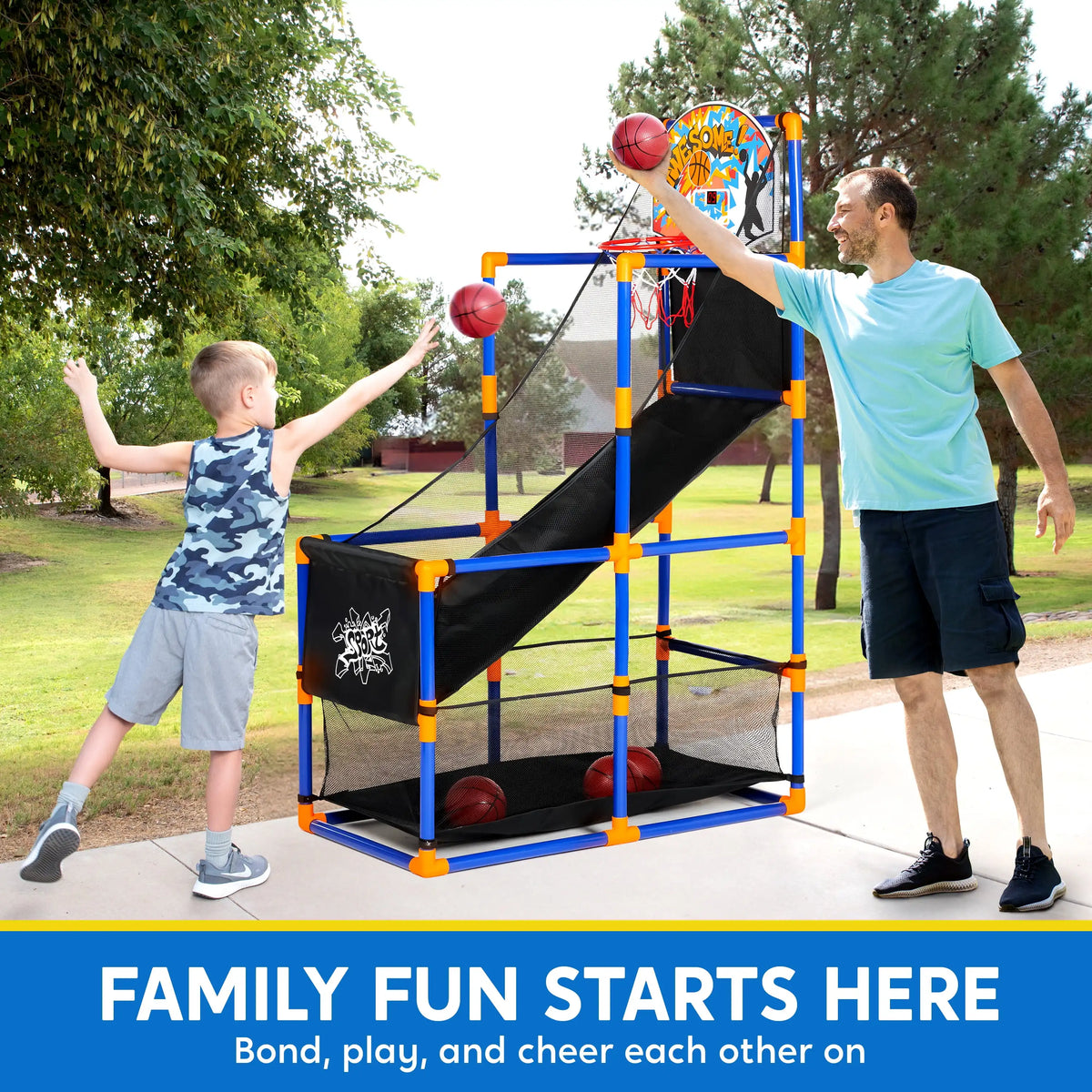 Arcade Basketball Game Set with 4 Balls and Hoop for Kids 3+ Years Old Indoor Outdoor Sport Play Easy Set Up Air Pump Included Ideal for Competition
