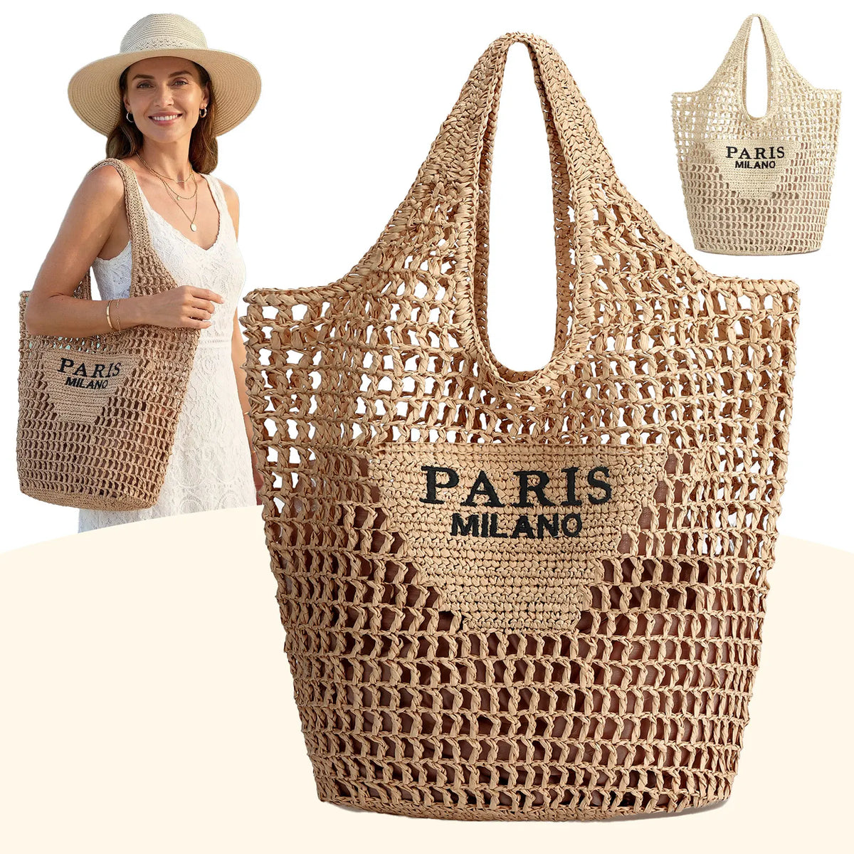 Handmade Woven Straw Beach Tote Bag