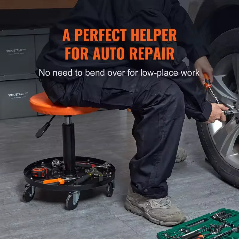 Mechanic Stool, 250 LBS Rolling Pneumatic Creeper Garage/Shop Seat, Adjustable Height 22 In-28 in Padded Rolling Workshop Stool