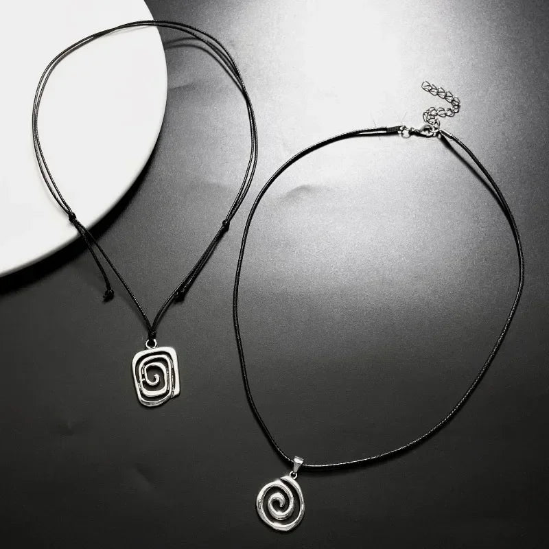 Vintage Spiral Vortex Pendant Necklace Hand-woven Leather Rope Necklace for Women Boho Goth Necklace Fashion 2026 Y2K Jewelry
