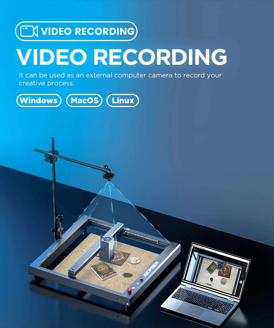 ACMER A500 Laser Engravers Camera Lightbrun Precise Positioning For CO2 Laser Engraving Machine HD Camera Support Video Record
