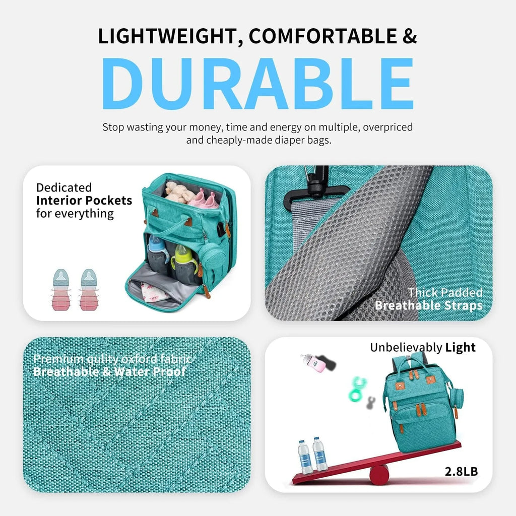 Baby Diaper Bags with Changing Station, Waterproof Large Capacity Diaper Bag Backpack for Moms Dads with USB Charging Port and Stroller Straps
