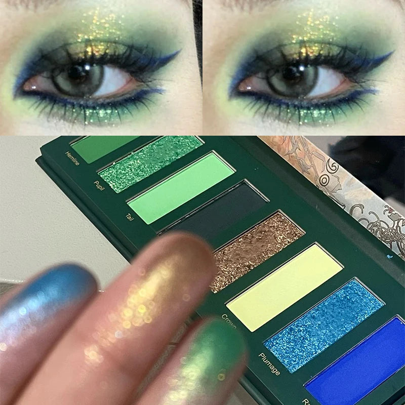 8 Colors Diamond Pearl Punk Green Eyeshadow Halloween Makeup Palette Waterproof Matte Smoky Polarized Green Eye Shadow Palette
