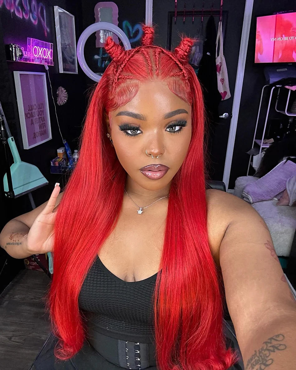 10A 13x6 Hot Christmas Red Colored Human Hair Wigs Tuneful HD Lace Front Human Hair Wigs Brazilian Straight HD Lace Frontal Wigs