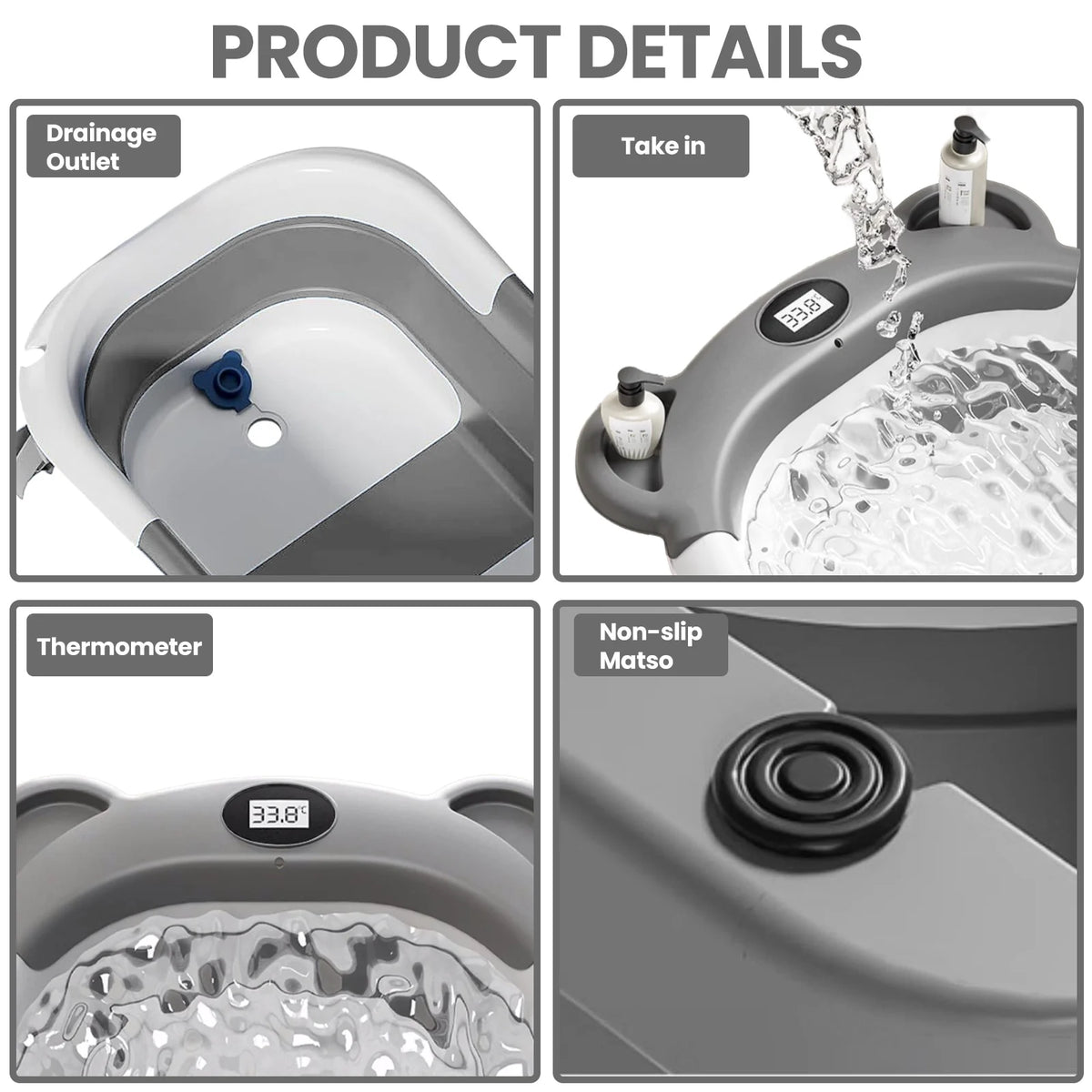 UBRAVOO Foldable Baby Bathtub Set with Temperature Display, Newborn and Infant Tub