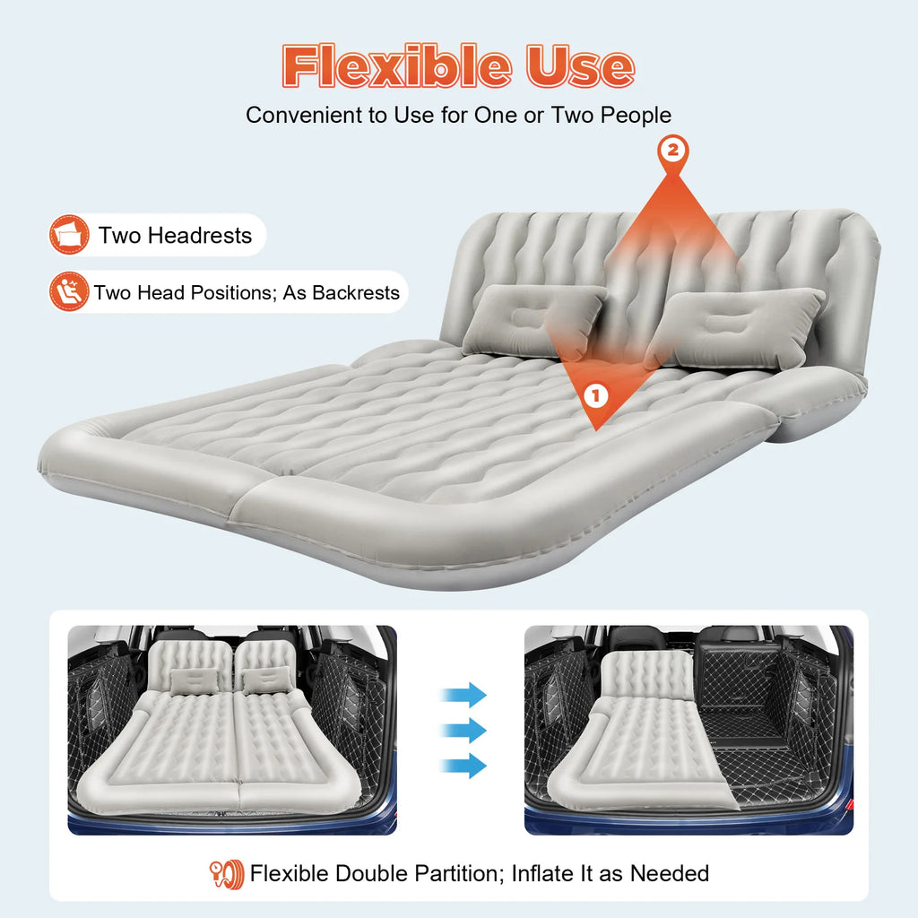 Inflatable Car Back Seat Air Mattress, Foldable Flocked Travel Bed with Pump