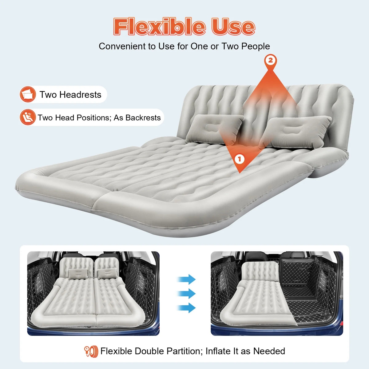 Inflatable Car Back Seat Air Mattress, Foldable Flocked Travel Bed with Pump