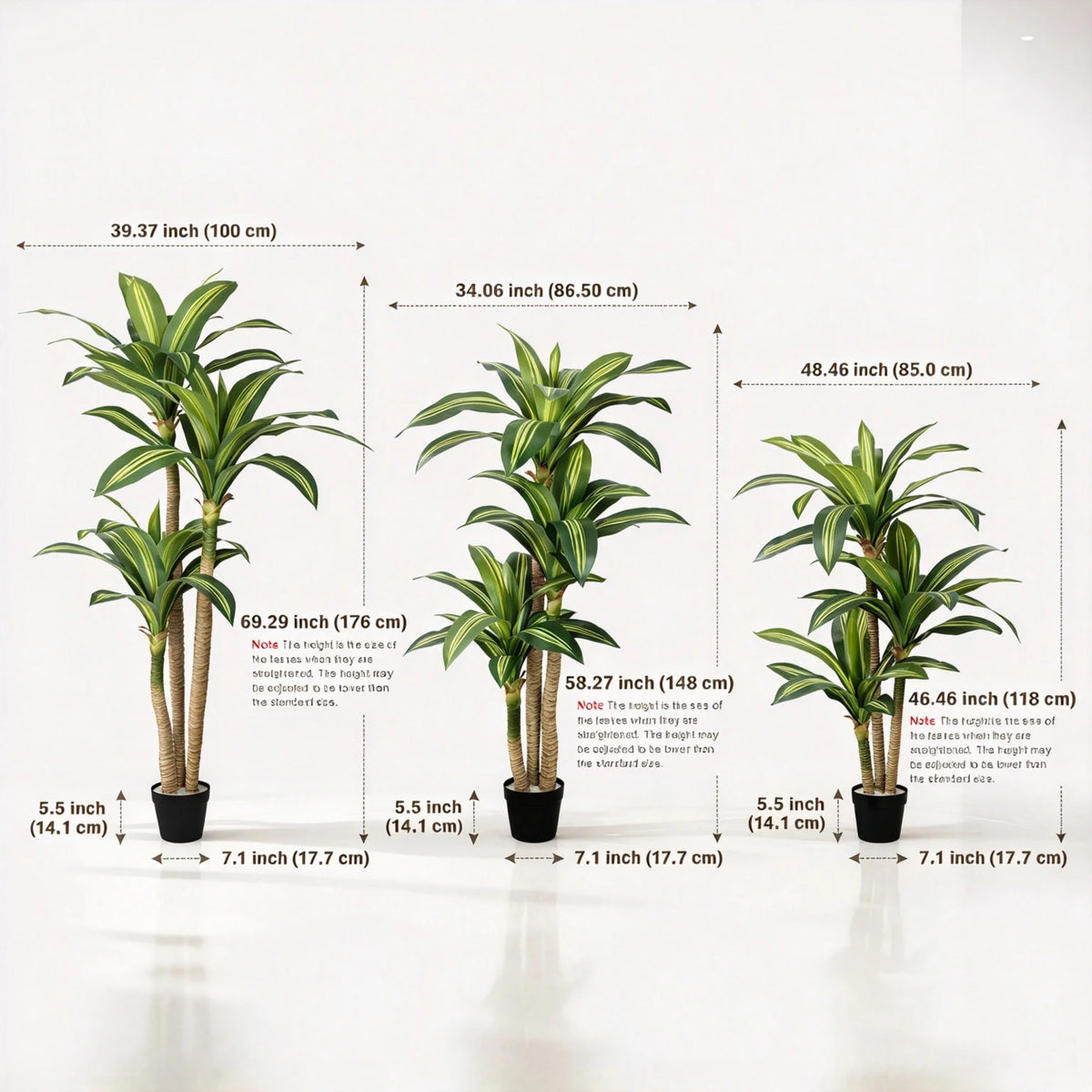 Artificial Dracaena Tree in Pot, 4 to 6 ft Faux Floor Plant